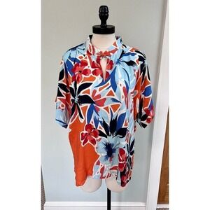 Soft Surroundings Top Blouse Hawaiian Bright Bold Petite MED